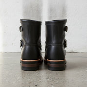 Men's Black Plain-Toe Leather Biker Boots — Chinley