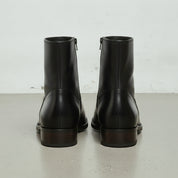 Men's Black Plain-Toe Leather Ankle Biker Boots