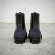 Men's Black and Dark Blue Cap-Toe Leather Ankle Boots