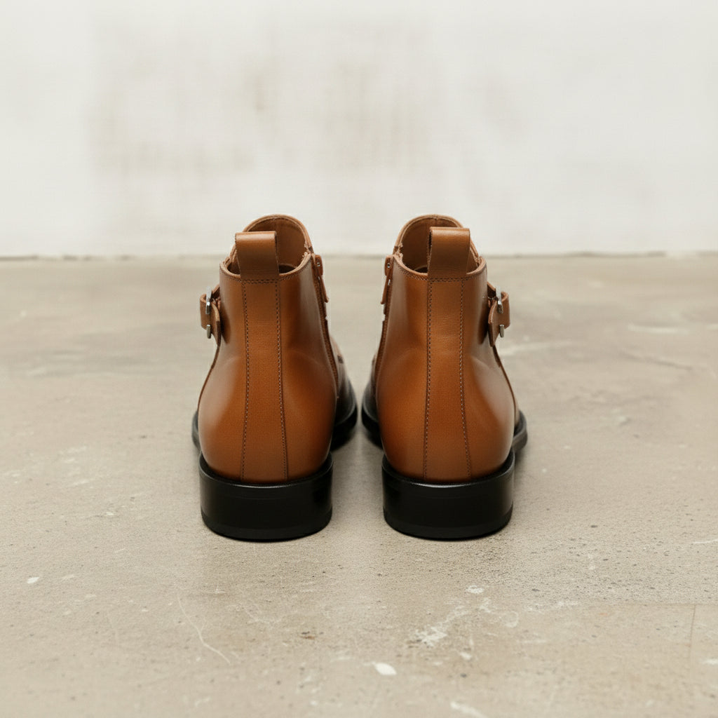 Men's Tan Apron-Toe Leather Jodhpur Boots