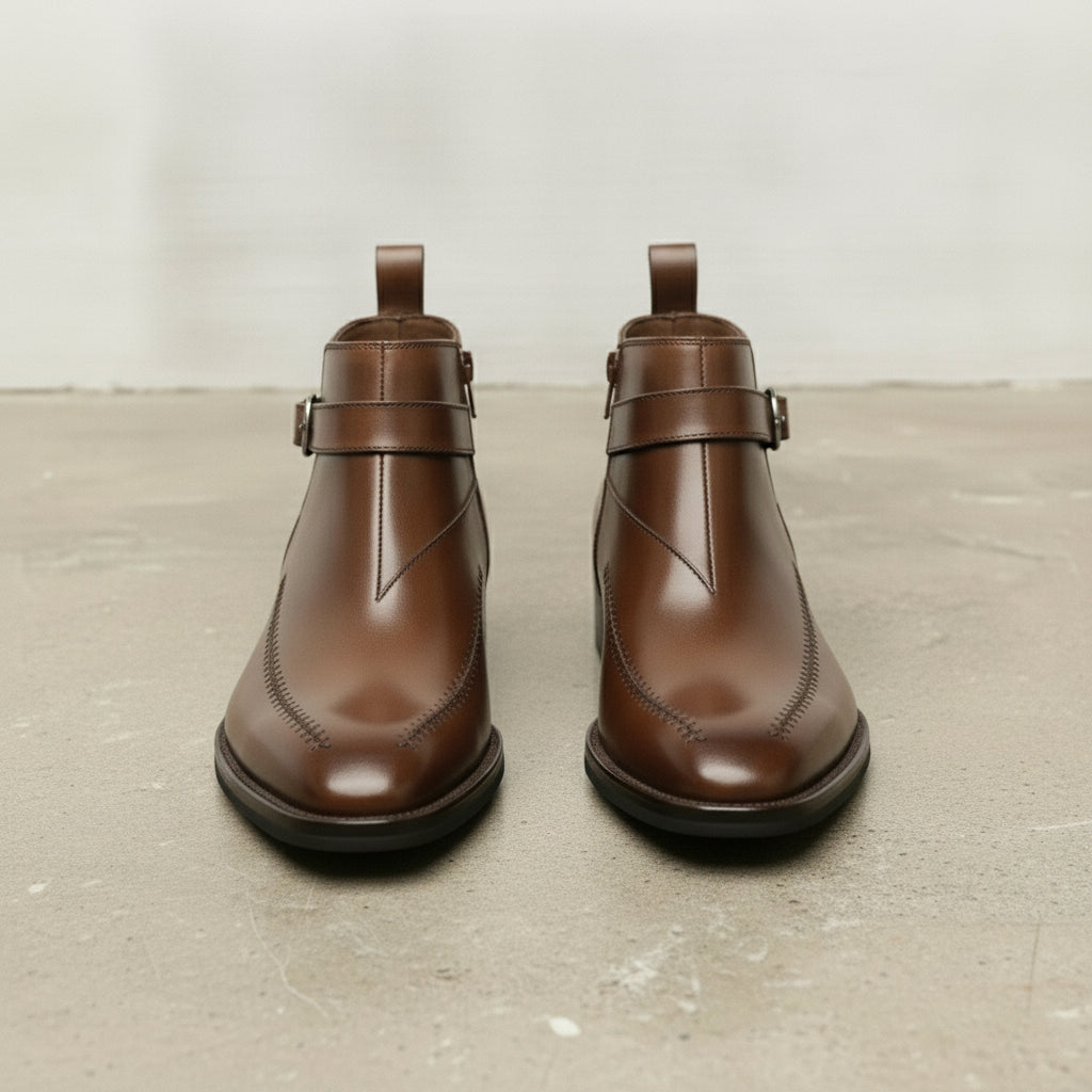 Men's Brown Apron-Toe Leather Jodhpur Boots