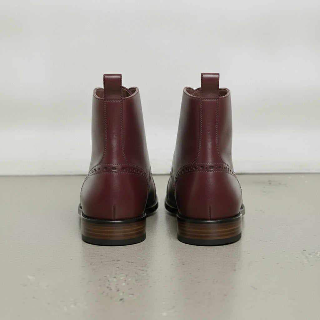 Men's Burgundy Cap-Toe Leather Derby Boots