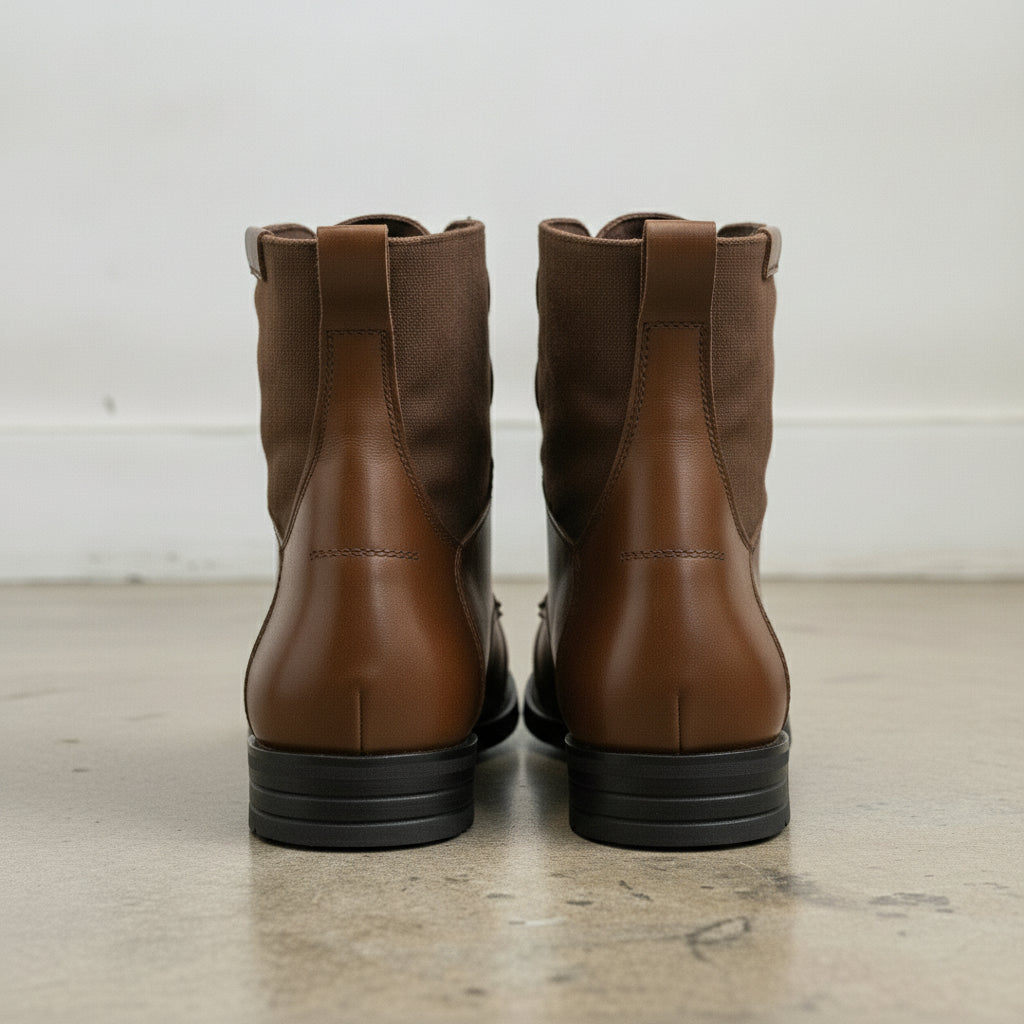 Men's Brown Cap-Toe Leather Lace-Up Combat Boots — Alderley