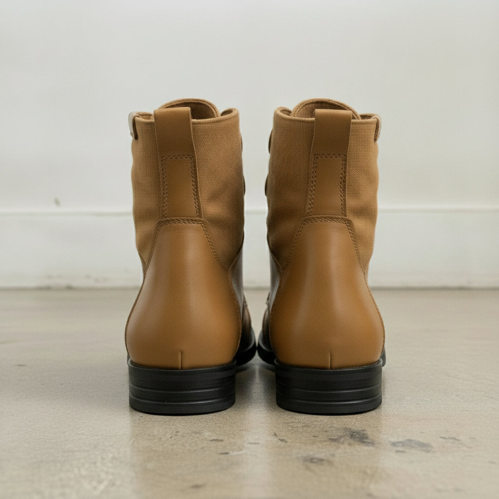 Men's Tan Cap-Toe Leather Lace-Up Combat Boots — Alderley