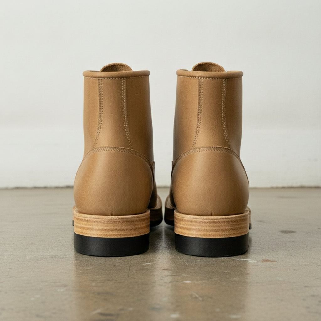 Men's Tan Plain-Toe Leather Lace-Up Boots