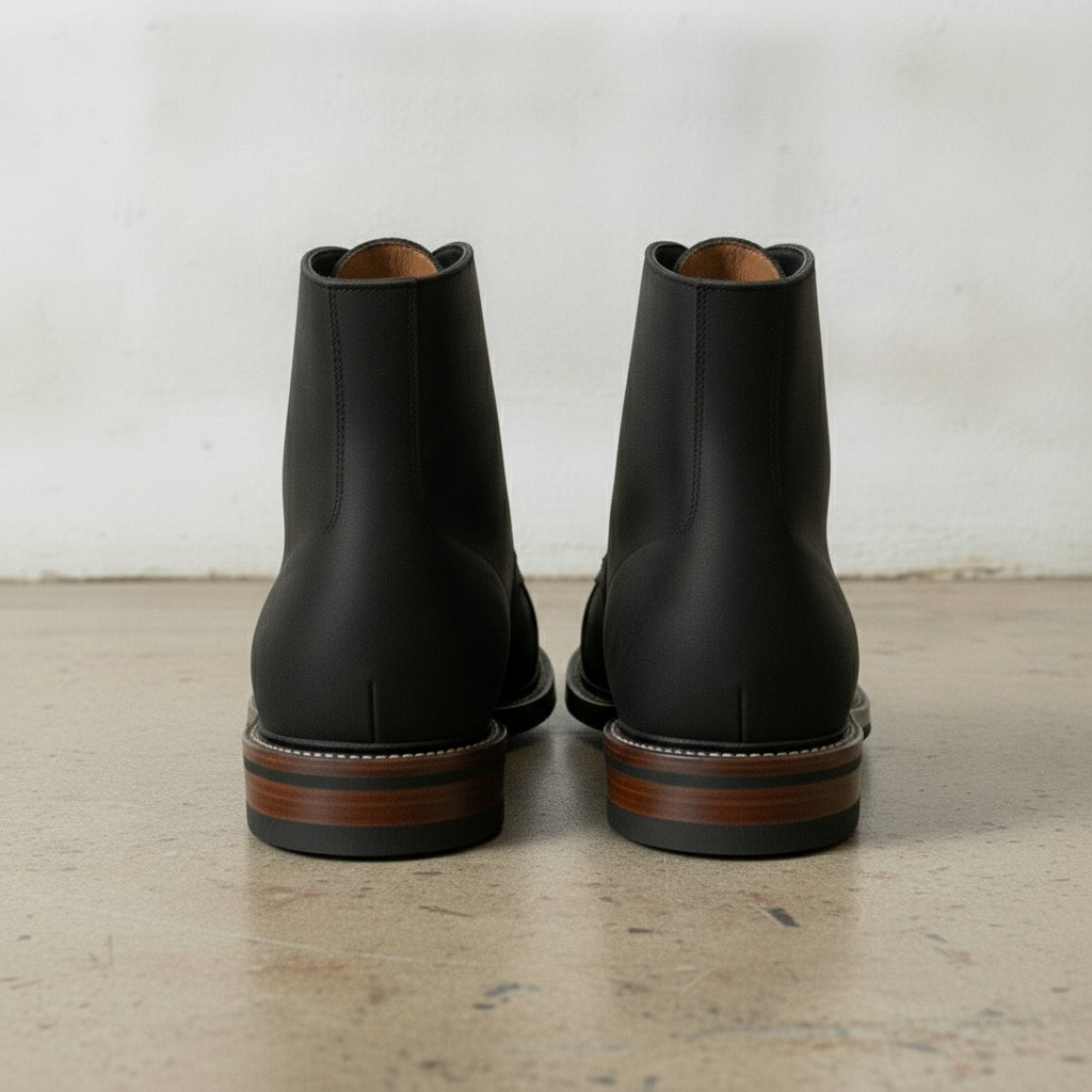 Men's Black Cap-Toe Nubuck Leather Ankle Boots