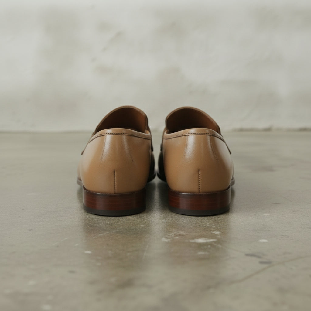 Men's Tan Plain-Toe Leather Bit Loafers