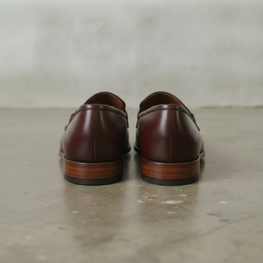 Men's Burgundy Plain-Toe Leather Bit Loafers