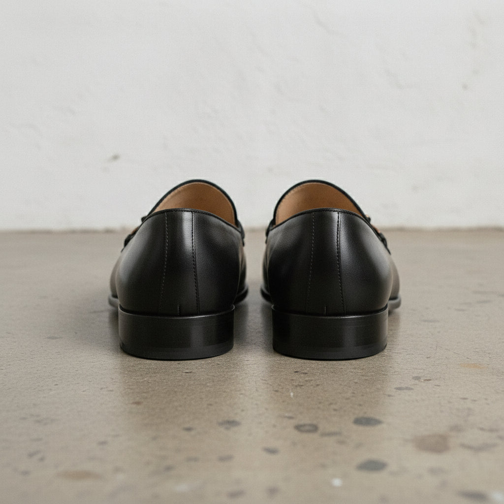 Men's Black Apron-Toe Leather Bit Loafers