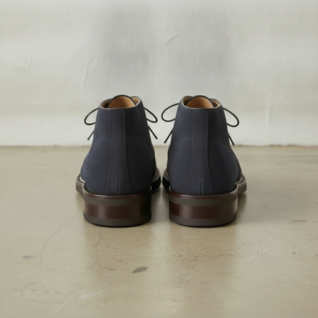 Men's Navy Blue Apron-Toe Suede Chukka Boots