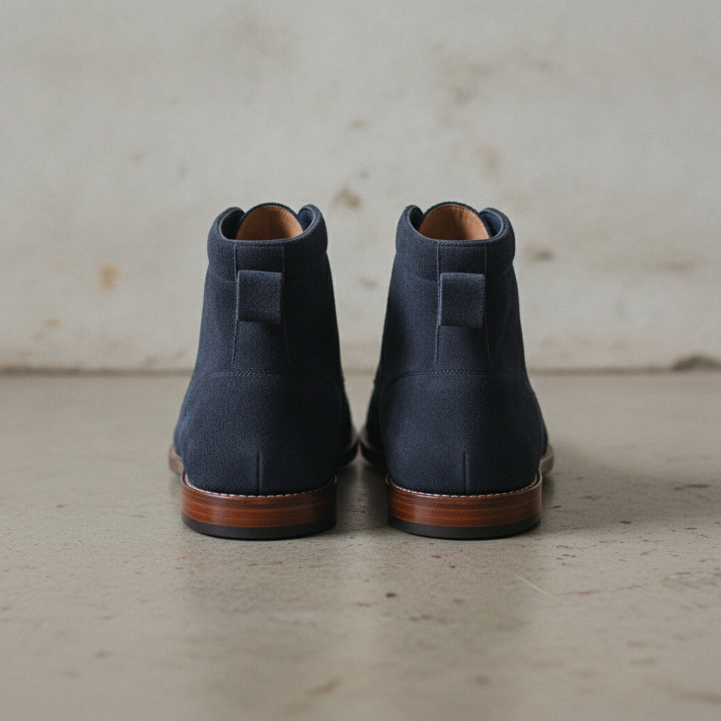 Men's Navy Blue Suede Apron-Toe Chukka Boots