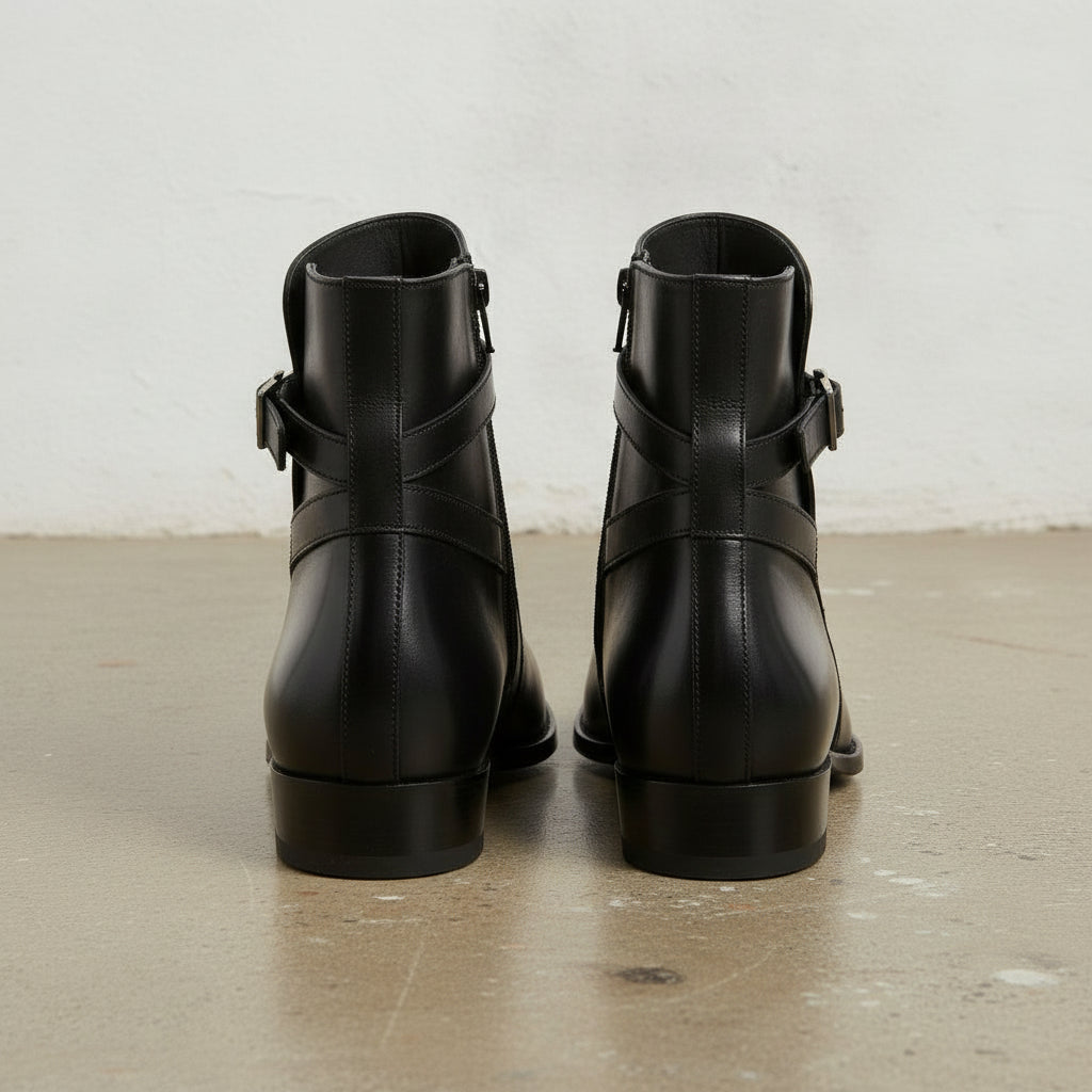 Men's Black Plain-Toe Leather Ankle Boots
