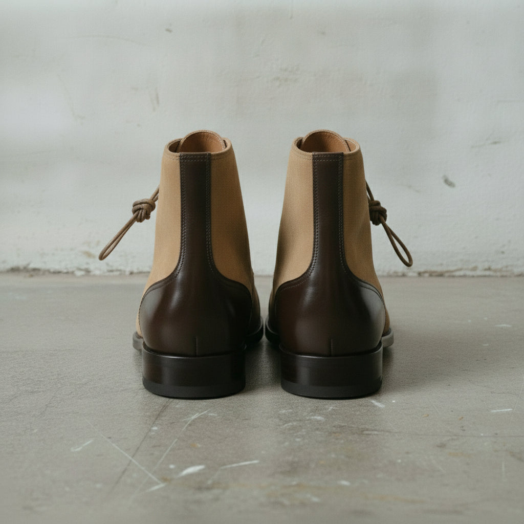 Men's Tan Cap-Toe Suede Derby Boots