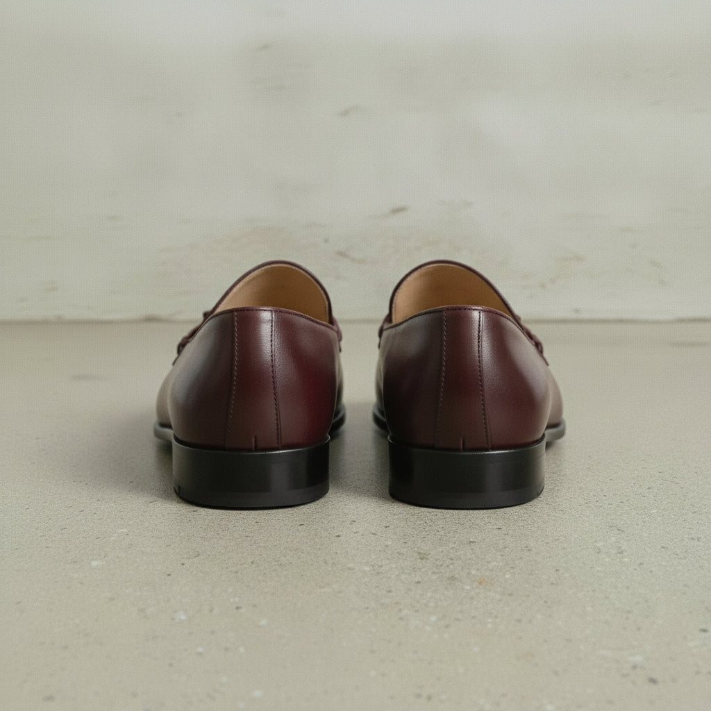 Men's Burgundy Apron-Toe Leather Bit Loafers