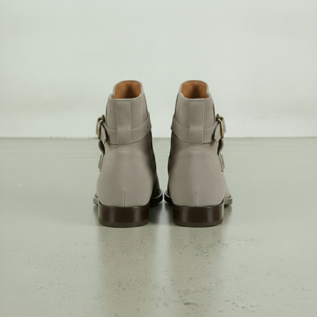 Men's Light Gray Plain-Toe Suede Jodhpur Boots