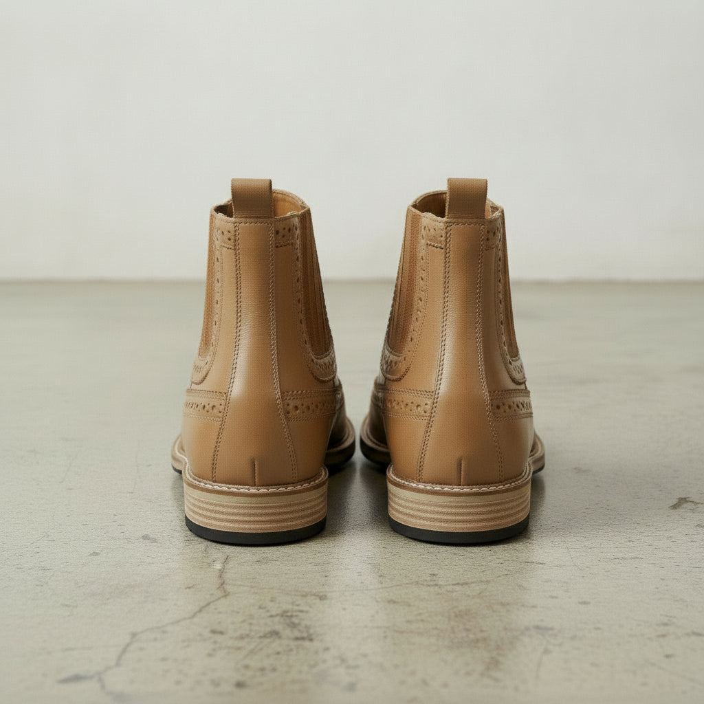 Men's Tan Wingtip Suede Leather Chelsea Boots — Colman