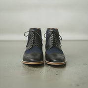 Men's Blue and Black Wingtip Leather Derby Boots — Enbourne — Enbourne
