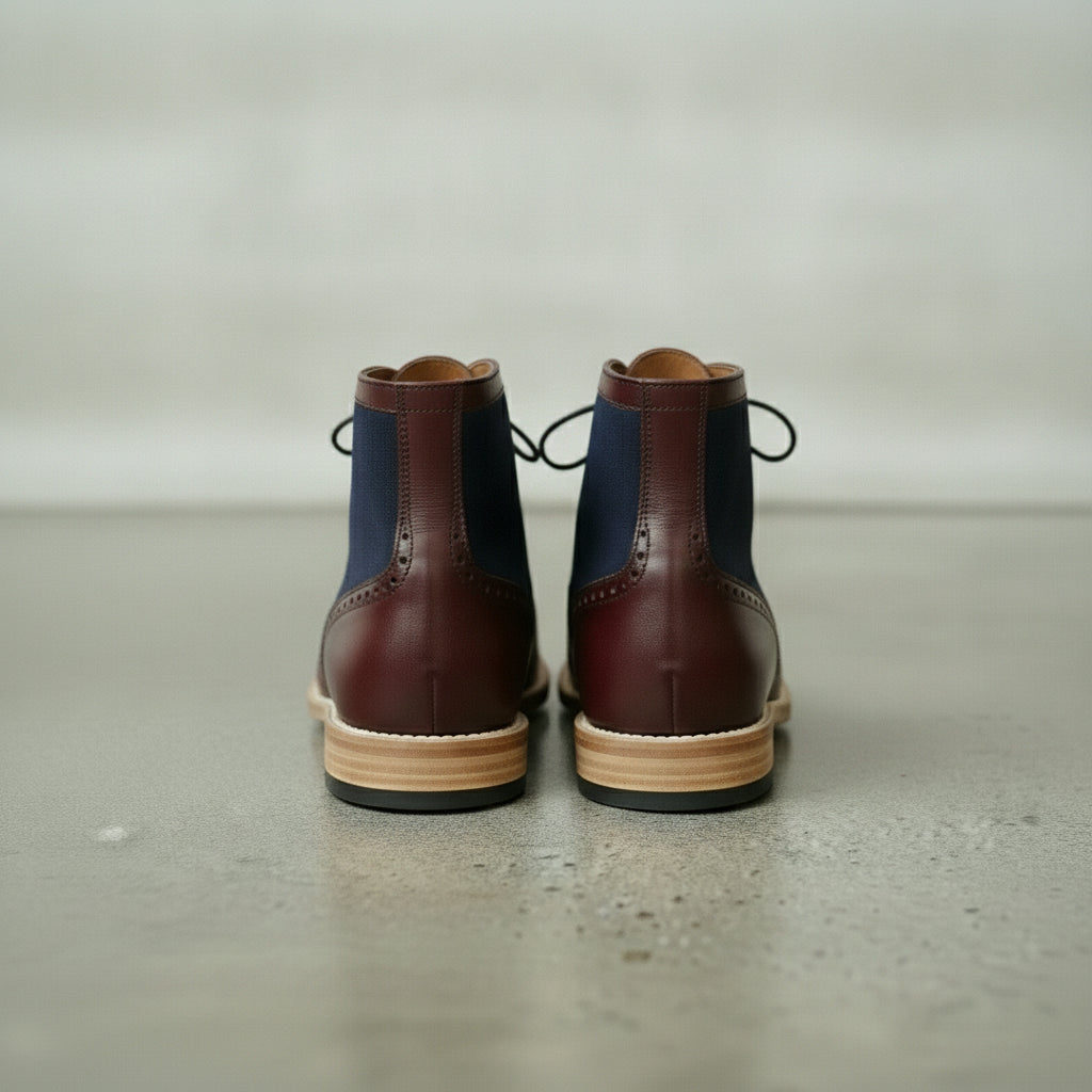 Men's Blue and Burgundy Wingtip Leather Derby Boots — Enbourne — Enbourne