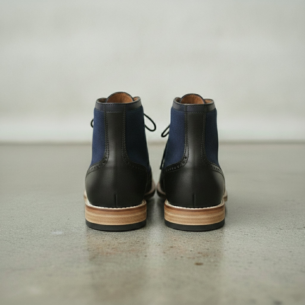 Men's Blue and Black Wingtip Leather Derby Boots — Enbourne — Enbourne