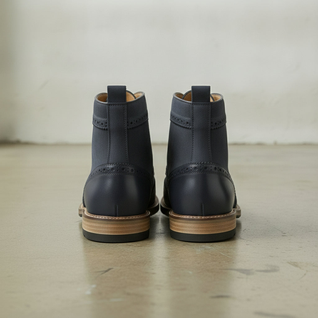 Men's Navy Blue Wingtip Suede Derby Boots — Potter