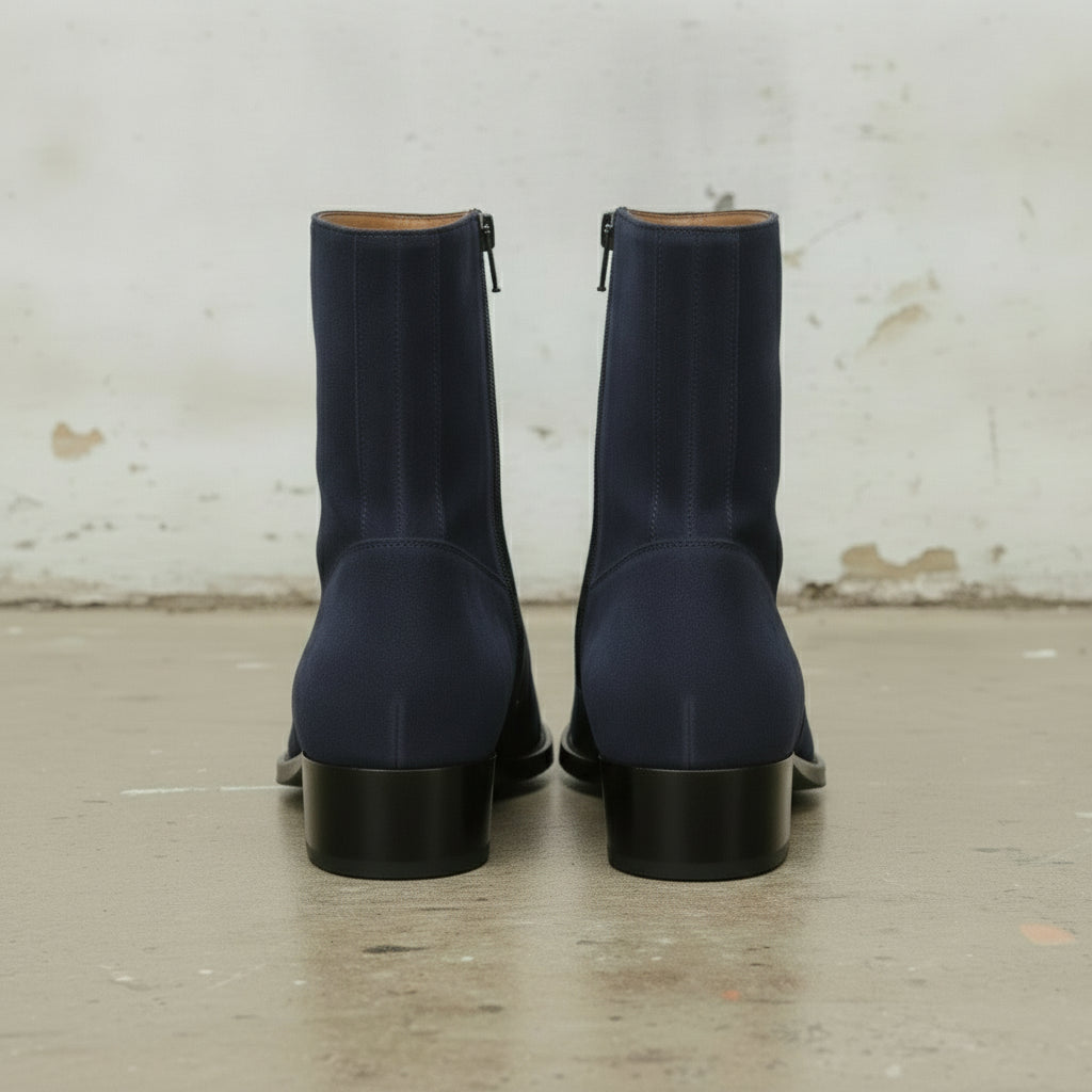Men's Navy Blue Plain-Toe Suede Zipper Boots