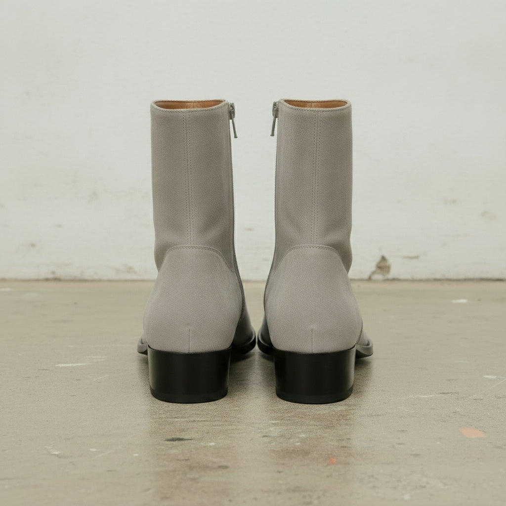 Men's Light Gray Plain-Toe Suede Zipper Boots