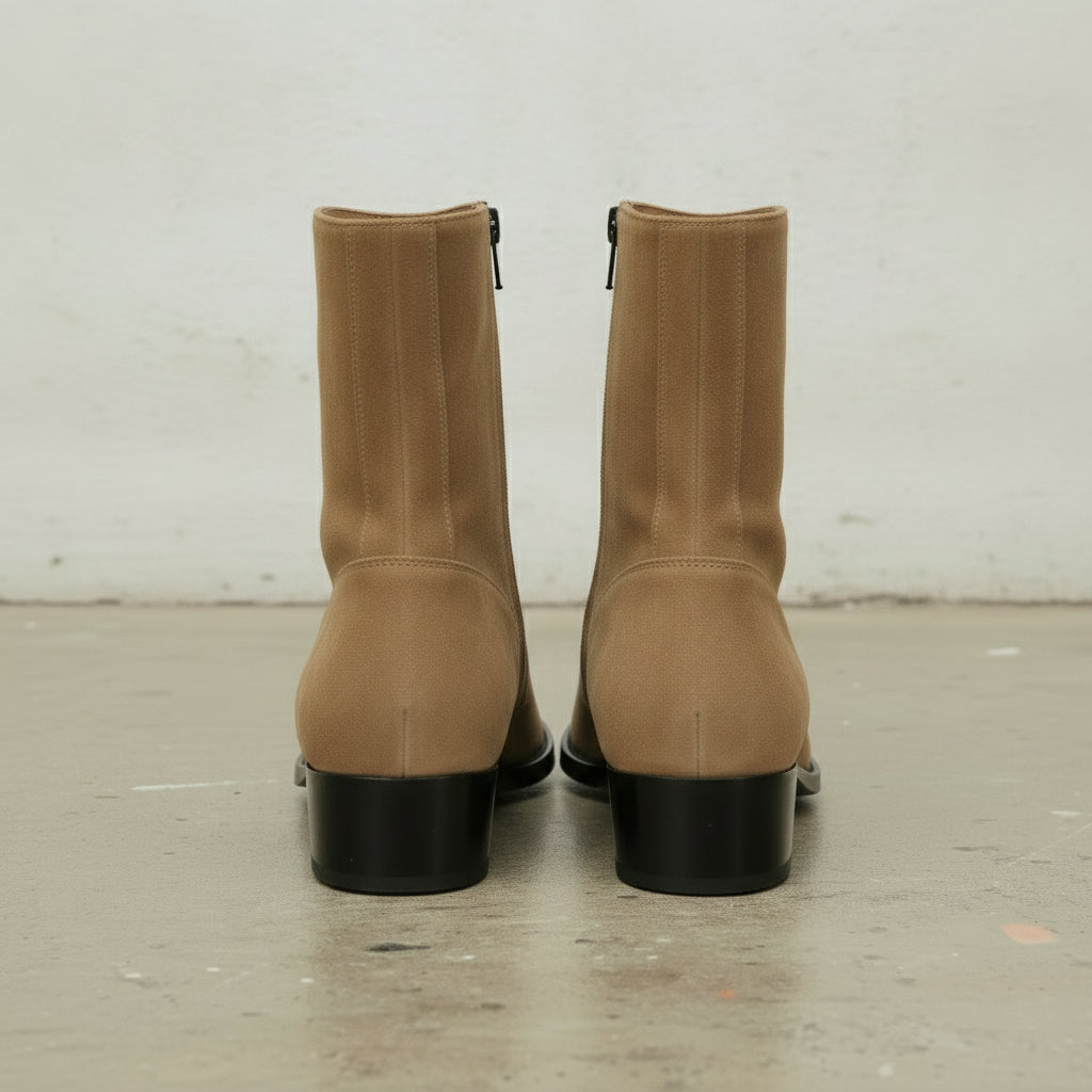 Men's Tan Plain-Toe Suede Zipper Boots