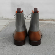 Men's Brown and Grey Plain-Toe Leather Ankle Boots — Challow