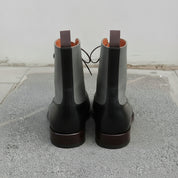 Men's Black and Grey Plain-Toe Leather Ankle Boots — Challow