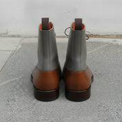 Men's Brown and Grey Plain-Toe Leather Ankle Boots — Challow