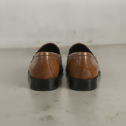 Men's Brown Crocodile-Embossed Leather Bit Loafers — Easington