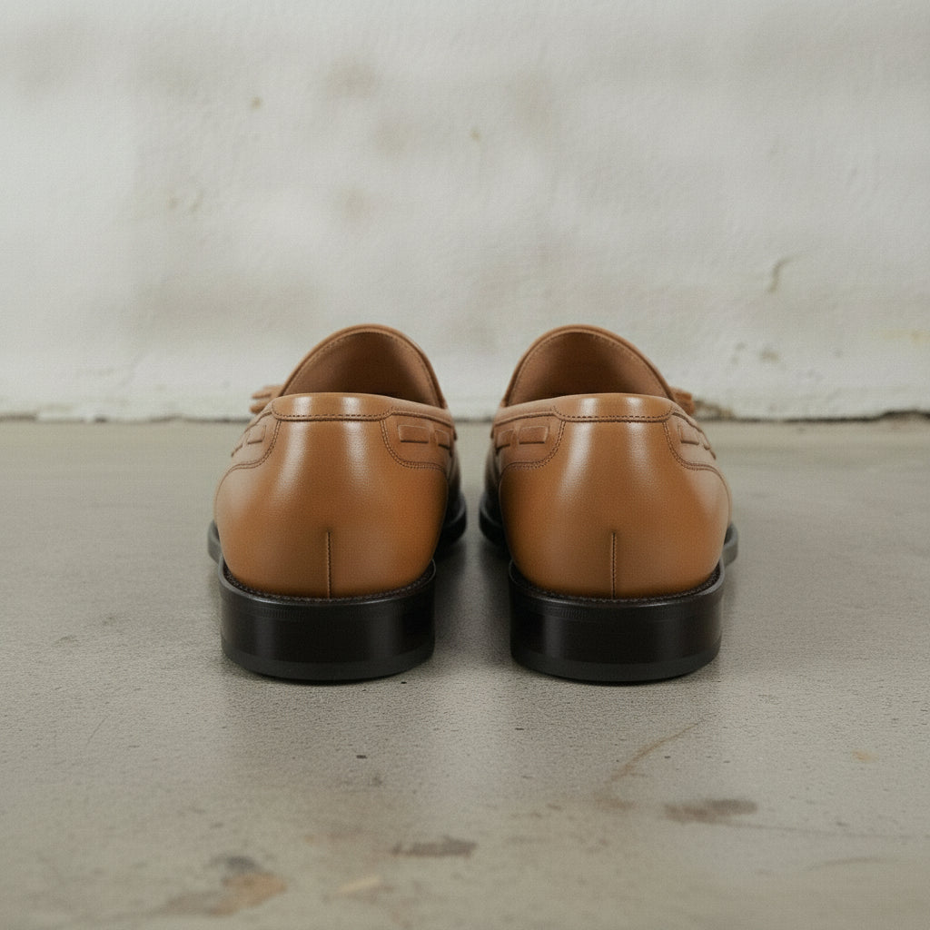 Men's Tan Apron-Toe Leather Tassel Loafers — Farnford