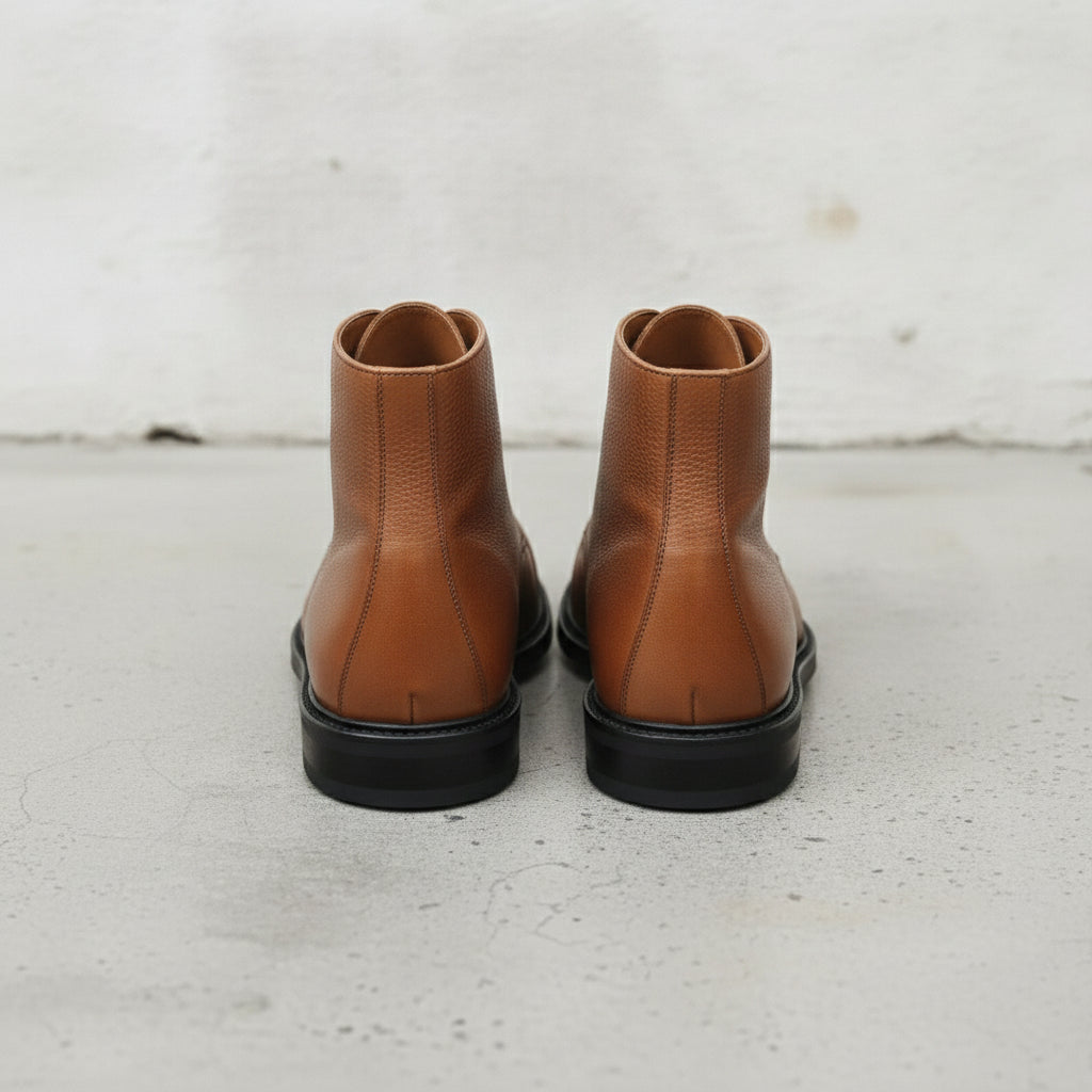 Men's Tan Cap-Toe Pebbled Leather Ankle Boots — Sleaford