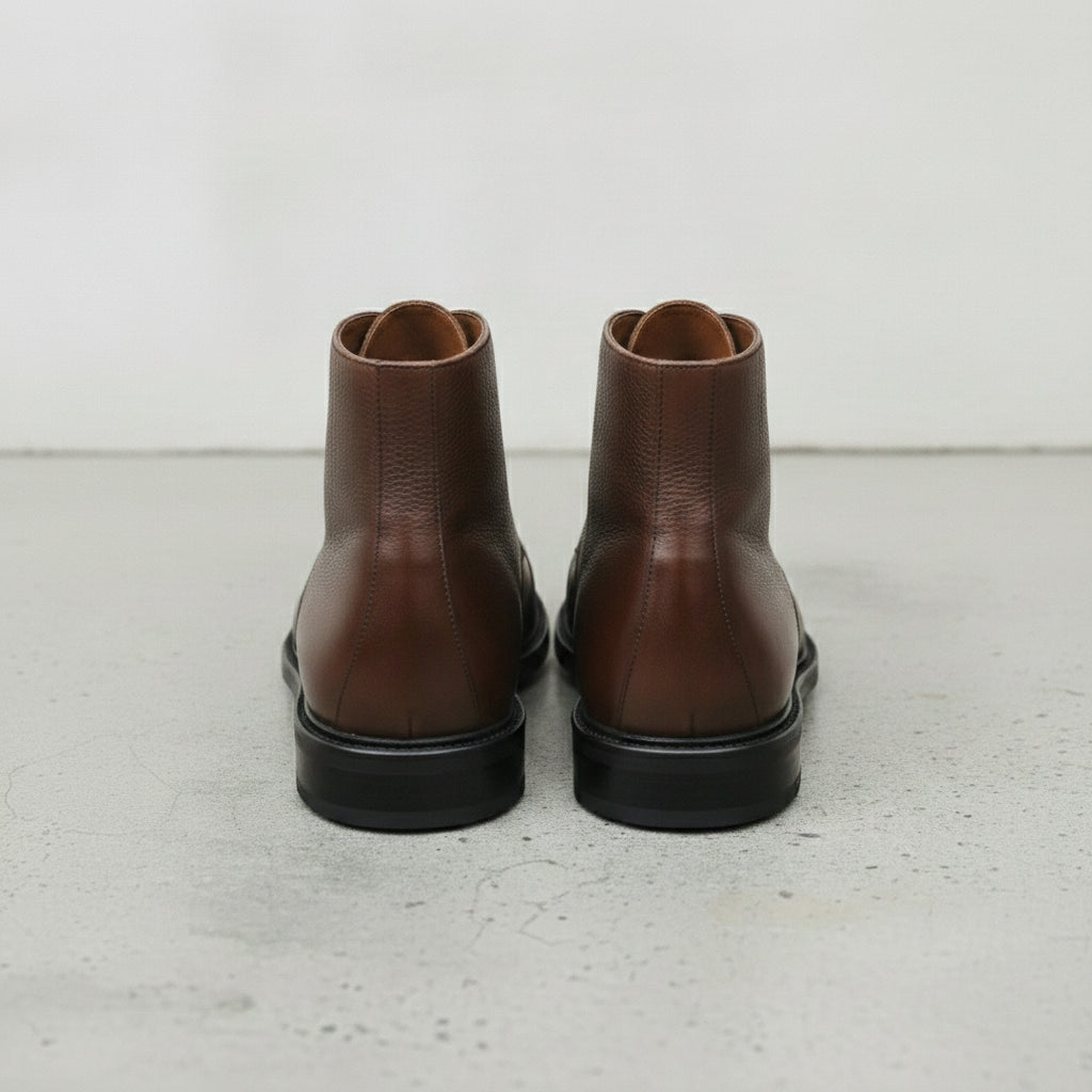 Men's Brown Cap-Toe Pebbled Leather Ankle Boots — Sleaford