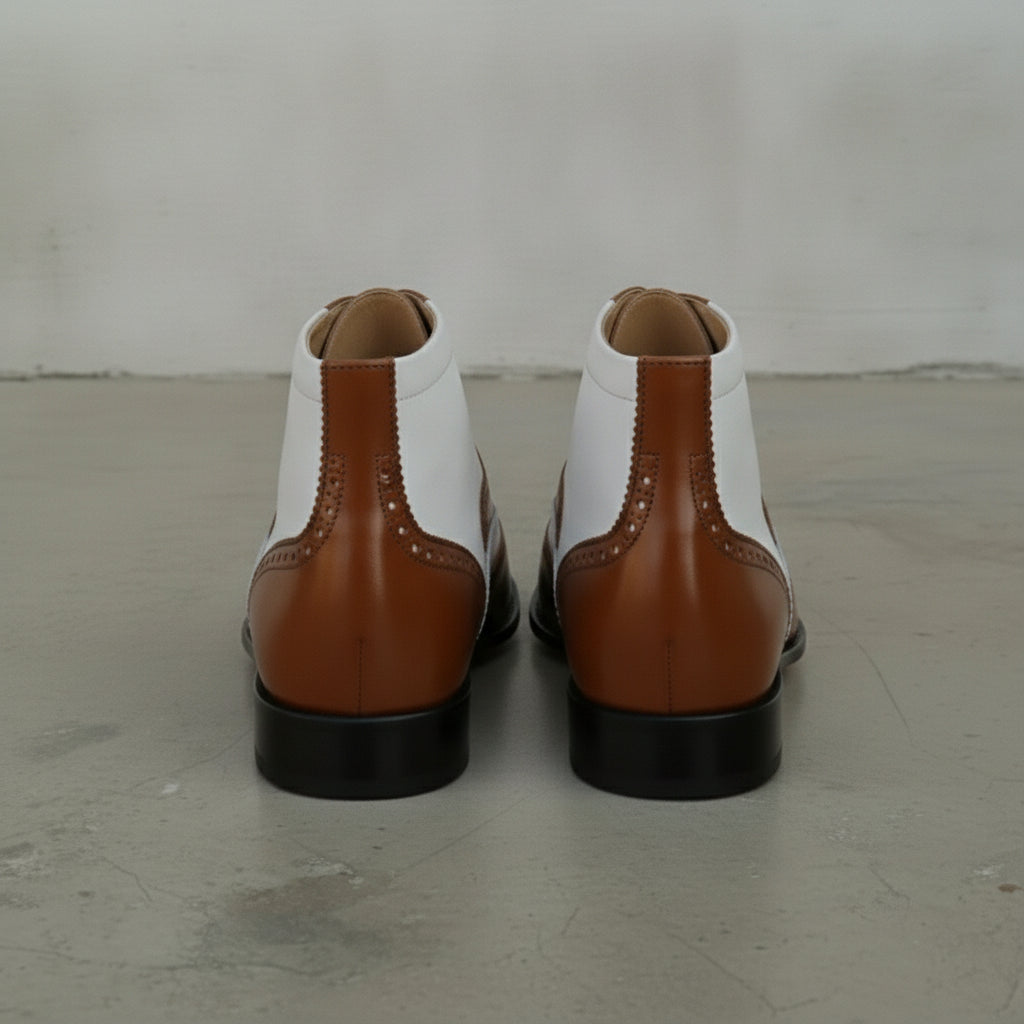 Men's Brown and White Wingtip Spectator Leather Ankle Boots — Donne