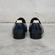 Men's Deep Burnished Navy Blue Alligator-Embossed Leather Venetian Loafers — Abbotsley
