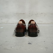 Men's Burgundy Moc-Toe Crocodile-Embossed Leather Penny Loafers — Abberforth