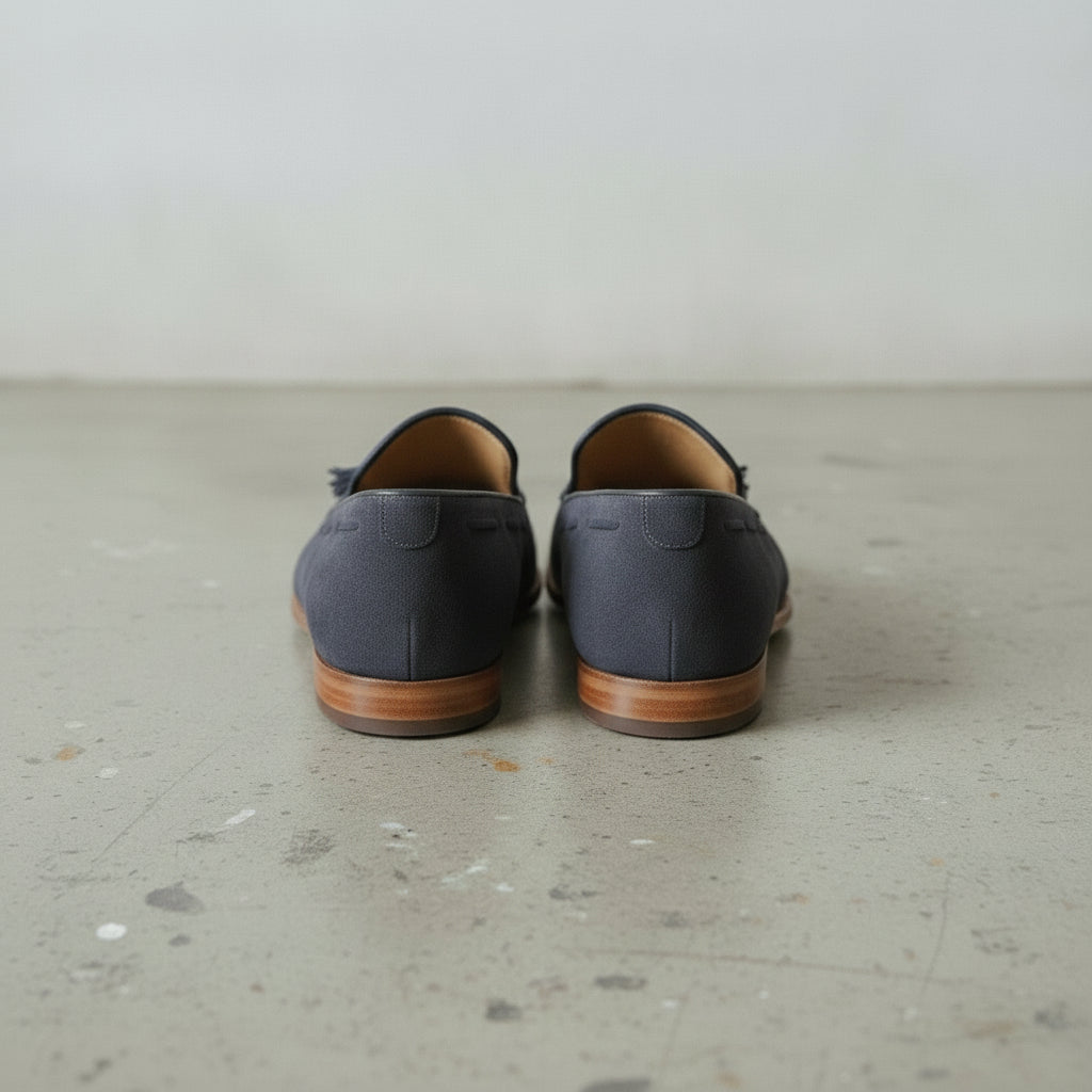 Navy Blue Suede Tassel Loafers — Dover