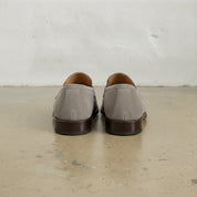 Men's Light Gray Apron-Toe Suede Penny Loafers — Marsden