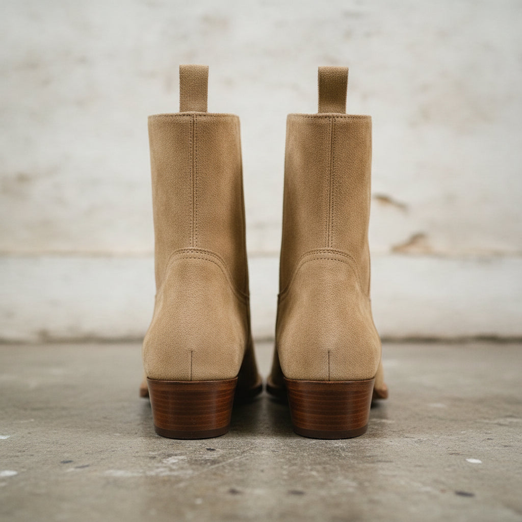 Men's Tan Suede Cuban Heel Ankle Boots — Ackland