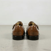 Men's Brown Crocodile-Embossed Leather Double Monk Strap Shoes — Sandys