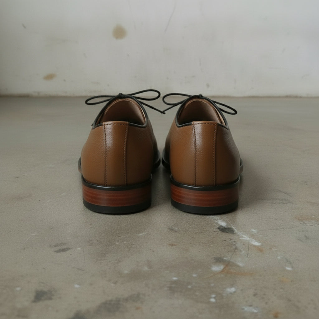 Men's Brown Cap-Toe Pebbled Leather Oxfords — Mistley