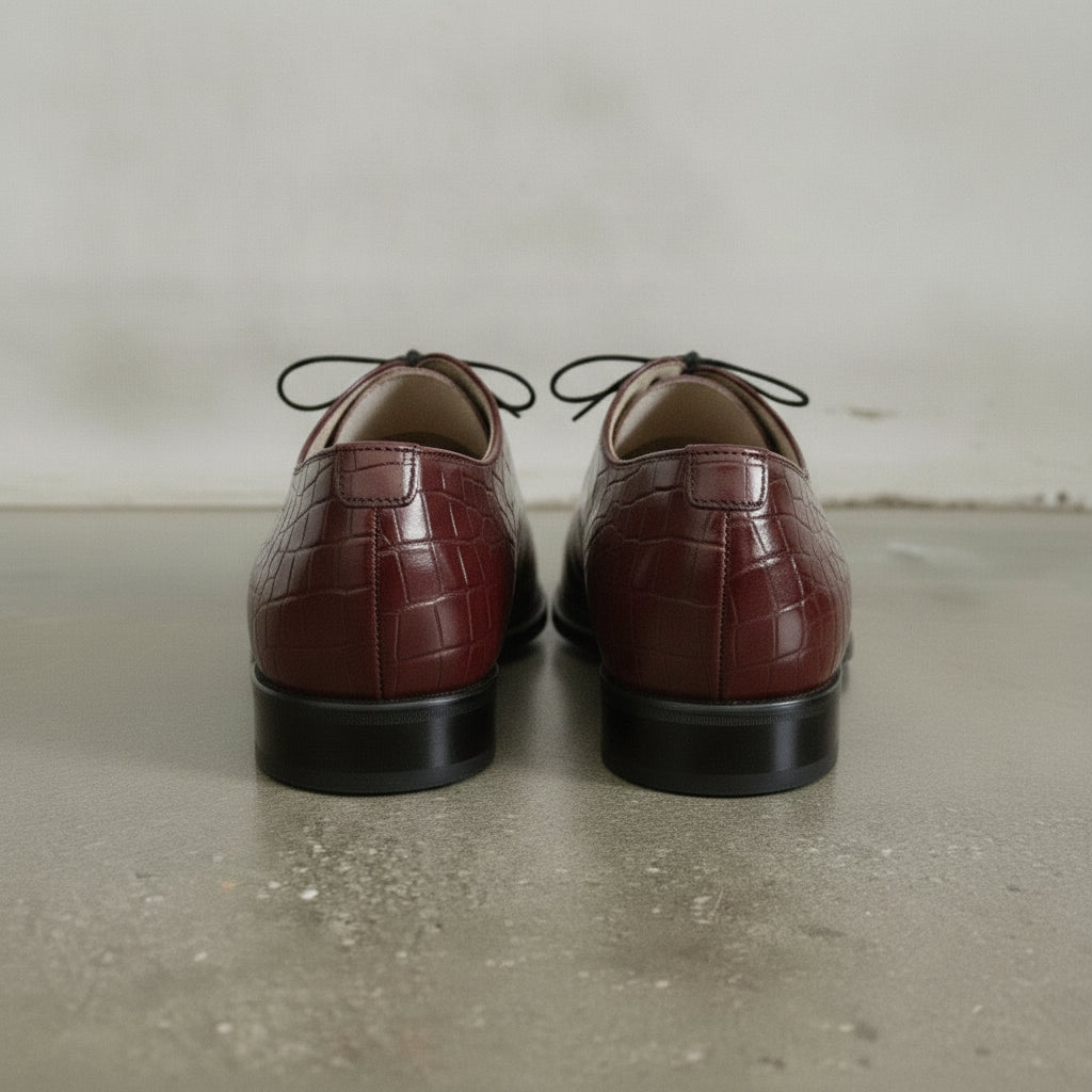 Men's Burgundy Alligator-Embossed Leather Oxfords — Booker