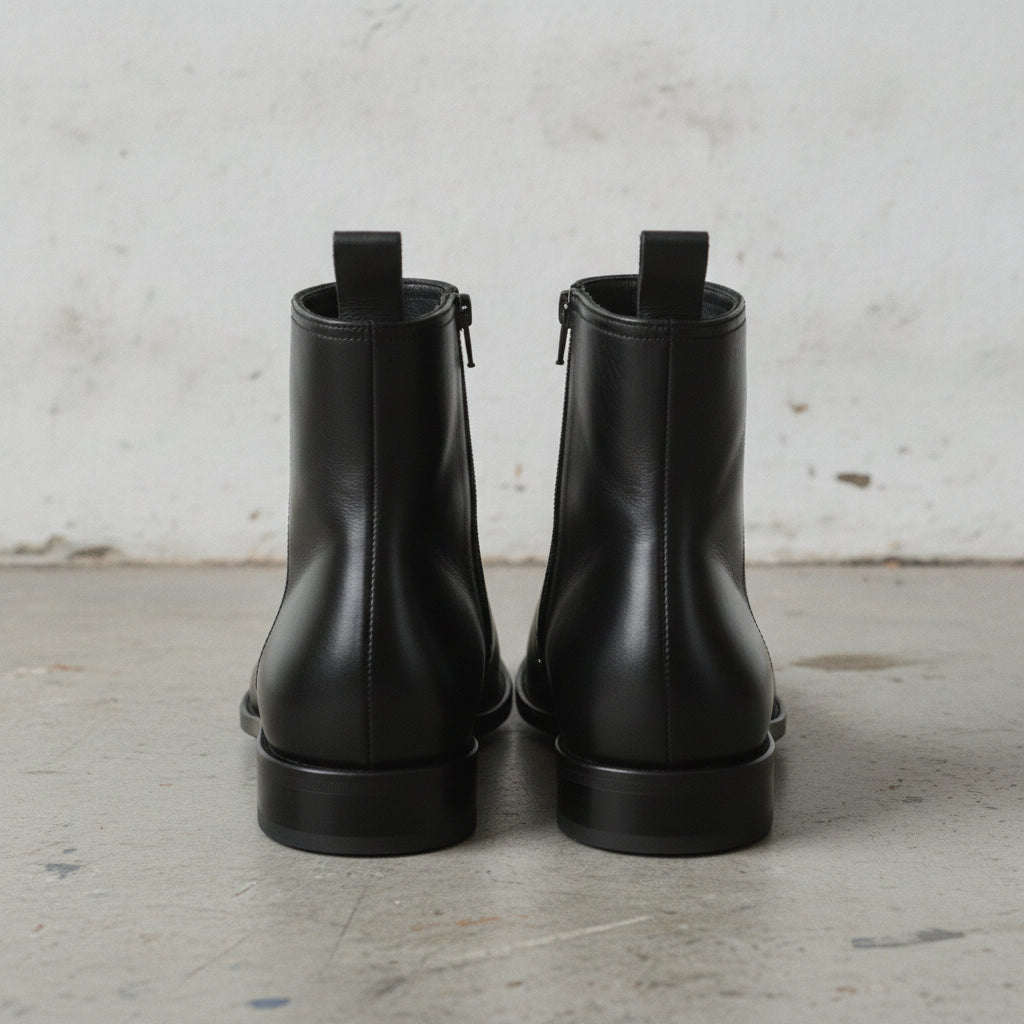 Men's Black Plain-Toe Leather Zip Boots — Bunton — Bunton