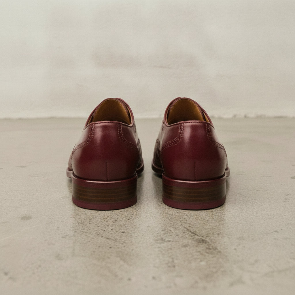 Men's Burgundy Crocodile-Embossed Leather Wingtip Oxfords — Arden