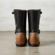 Men's Tan and Brown Plain-Toe Leather Biker Boots