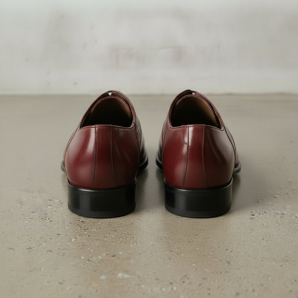 Men's Burgundy Plain-Toe Crocodile-Embossed Leather Oxfords — Esmond