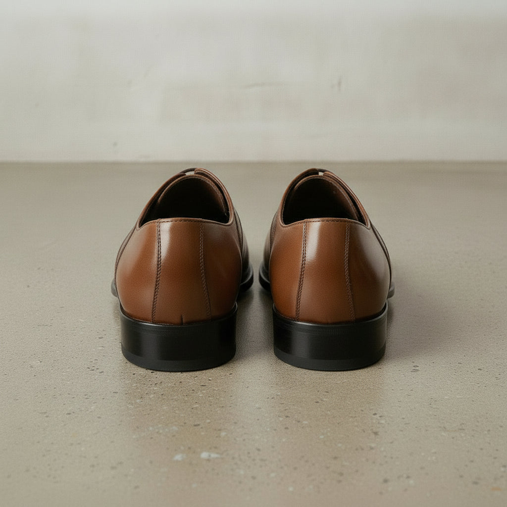 Men's Brown Plain-Toe Crocodile-Embossed Leather Oxfords — Esmond
