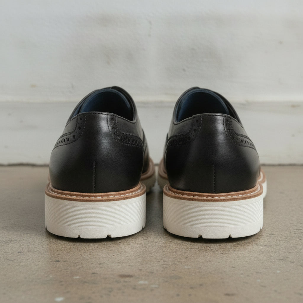 Men's Black Wingtip Leather Derby Brogues — Bingham