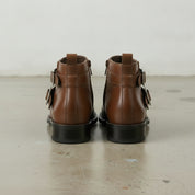 Men's Brown Plain-Toe Leather Biker Boots
